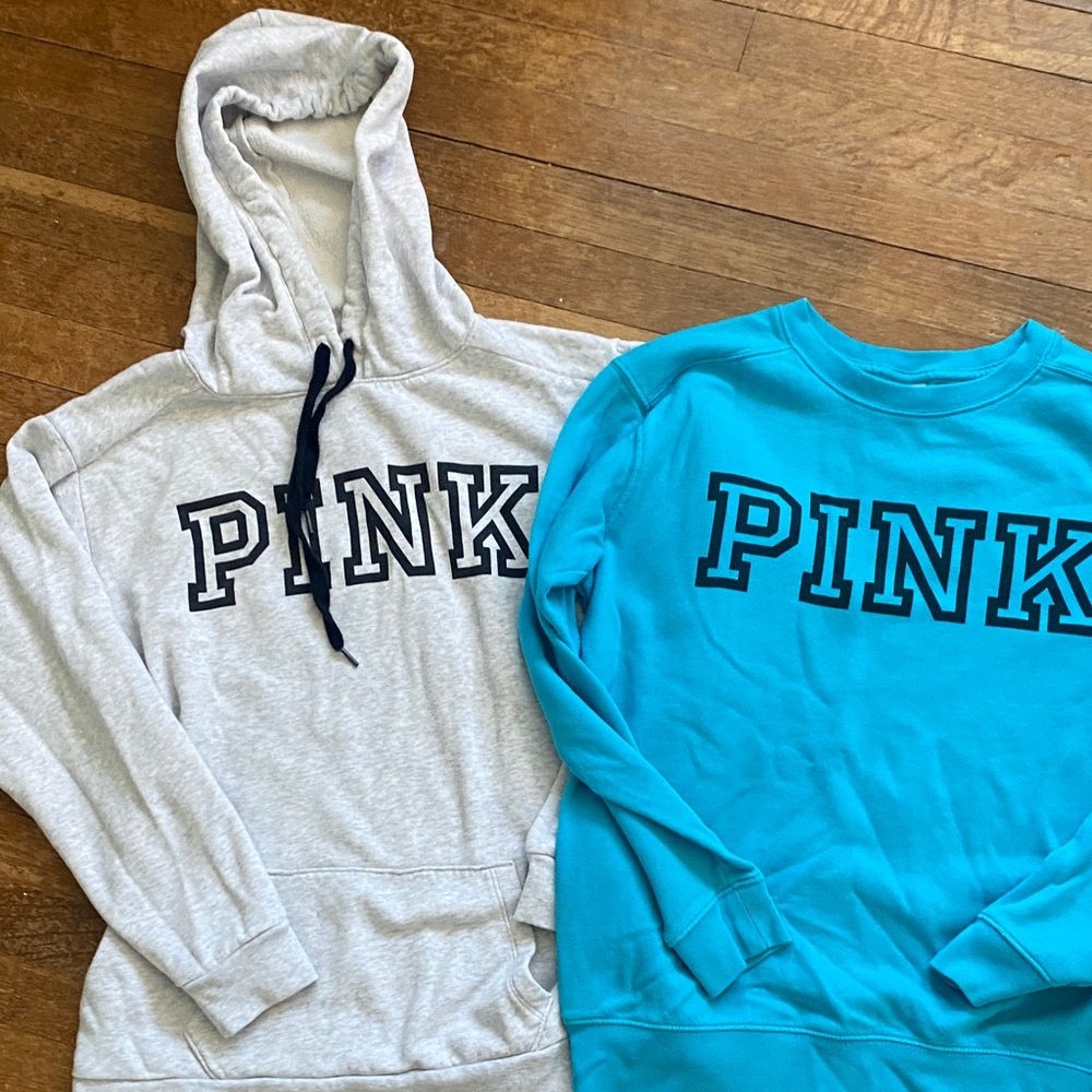 PINK XS sweatshirts- one hoodie, one crew neck